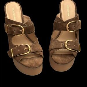 Veronica Beard Garrick Platform Slides Brown Suede Size 9